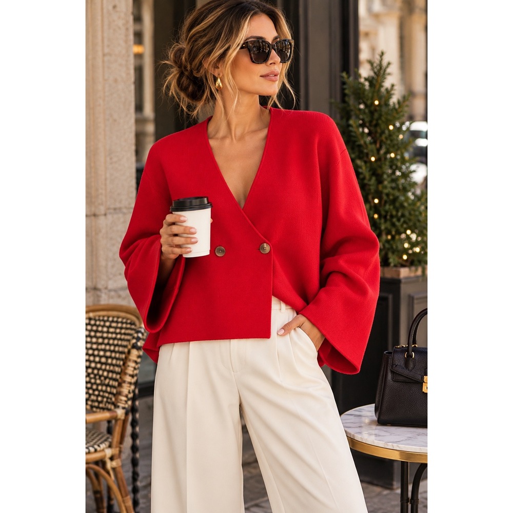 Joie NWT Red Coatigan Sweater Jacket L Heavyweight Knit Wide Sleeve Cardigan